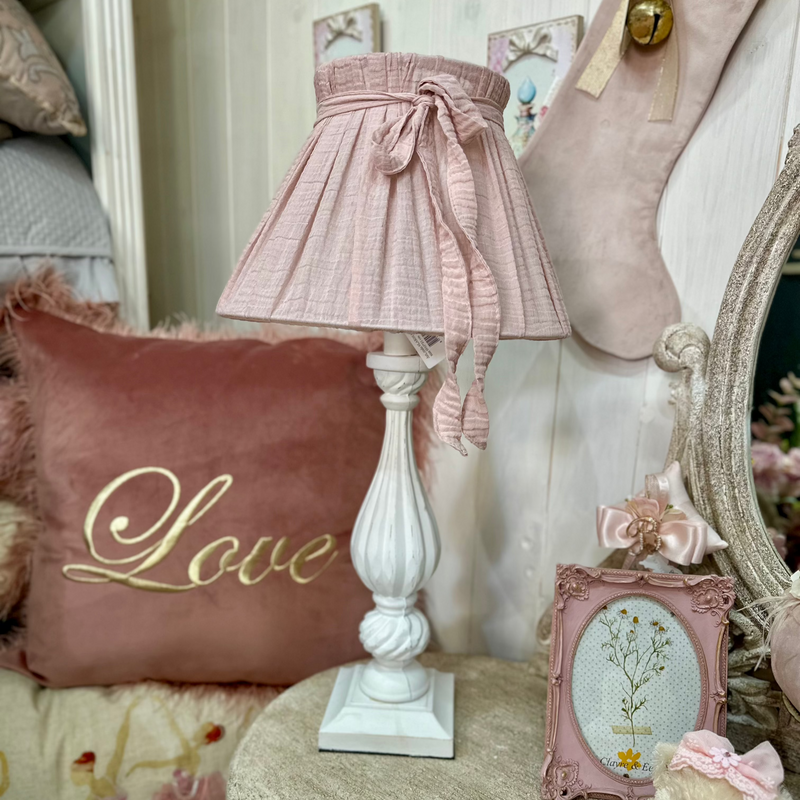 CLAYRE & EEF Lampada con Base in Legno e Paralume Rosa in Lino Garzato