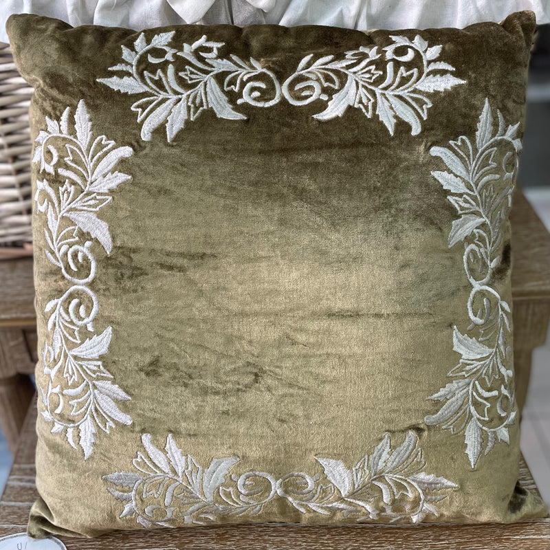 BLANC MARICLÒ Cuscino Verde in Velluto Ricamato