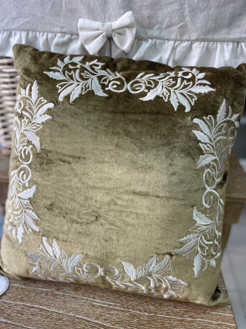 BLANC MARICLÒ Cuscino Verde in Velluto Ricamato