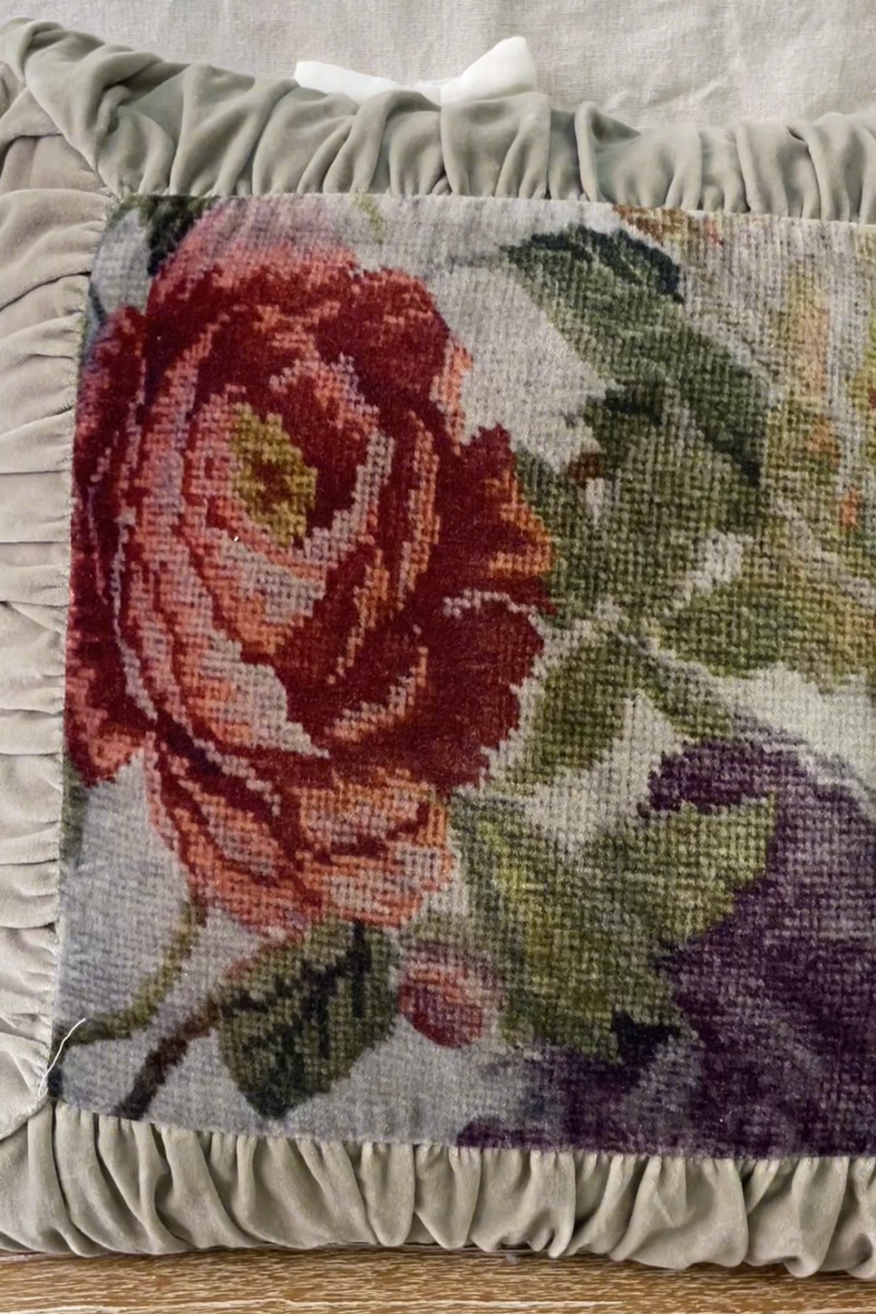 BLANC MARICLÒ Cuscino in Velluto Mezzopunto con Stampa Fiori