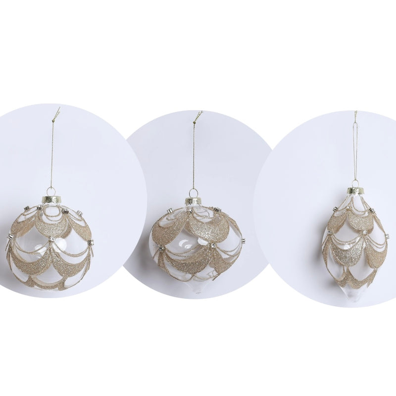 FIORI DI LENA Pallina Champagne con Glitter e Swarovski in Vetro 10 cm