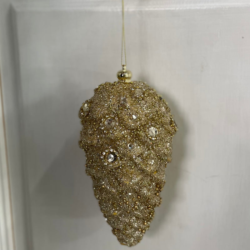 FIORI DI LENA Decoro Pigna Dorata Grande con Glitter Corallini e Strass