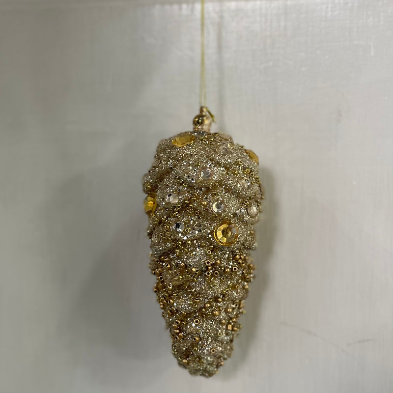 FIORI DI LENA Decoro Pigna Dorata Piccola con Glitter Corallini e Strass