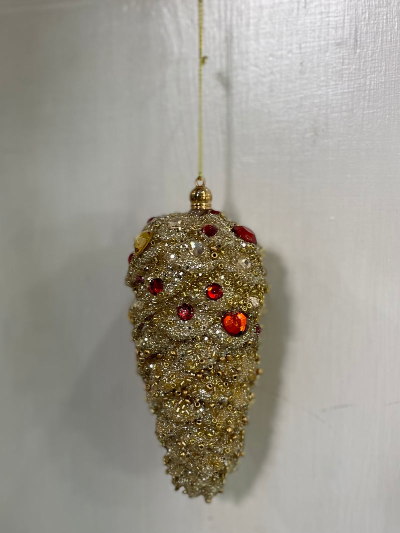 FIORI DI LENA Decoro Pigna Dorata Piccola con Glitter Corallini e Strass