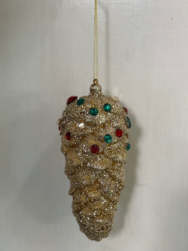 FIORI DI LENA Decoro Pigna Dorata Piccola con Glitter Corallini e Strass