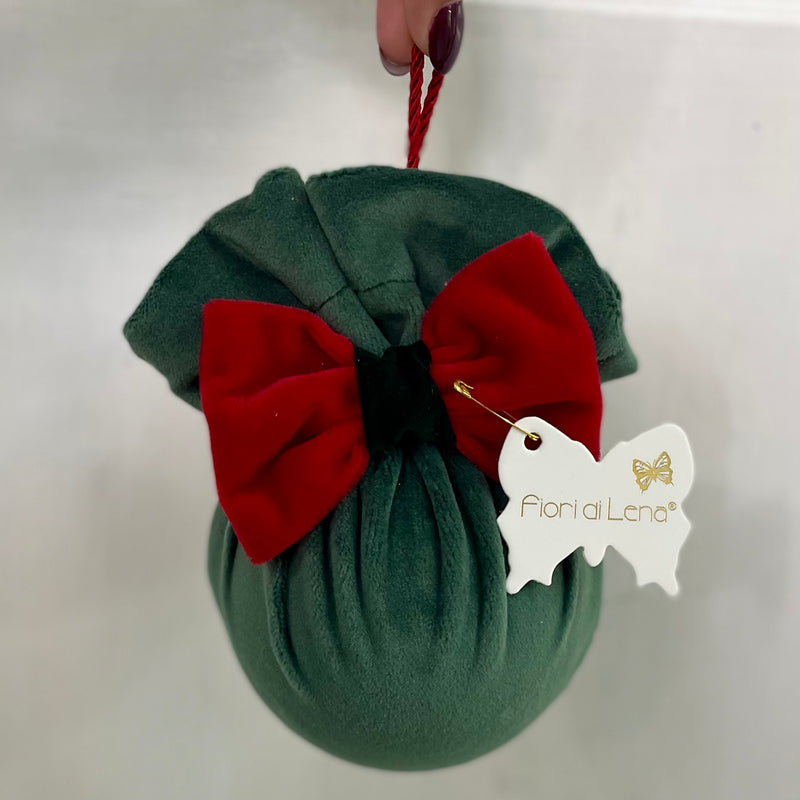 FIORI DI LENA Pallina Verde con Fiocco in Velluto Rosso