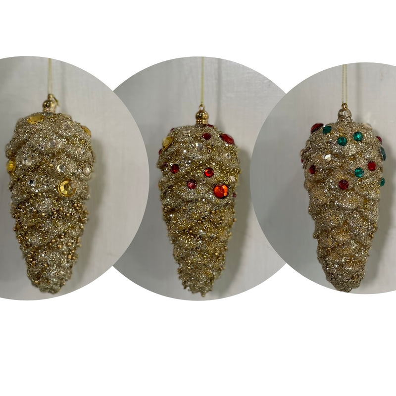 FIORI DI LENA Decoro Pigna Dorata Piccola con Glitter Corallini e Strass