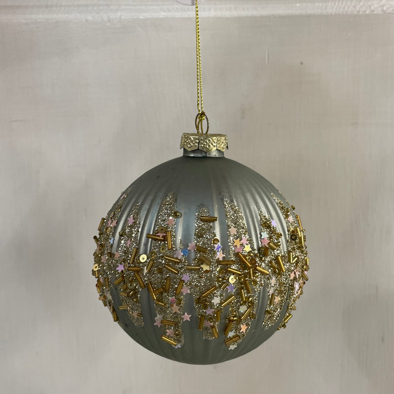 FIORI DI LENA Pallina Natalizia in Vetro con Stelline e Corallini