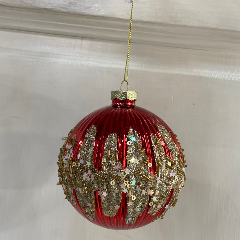 FIORI DI LENA Pallina Natalizia in Vetro con Stelline e Corallini