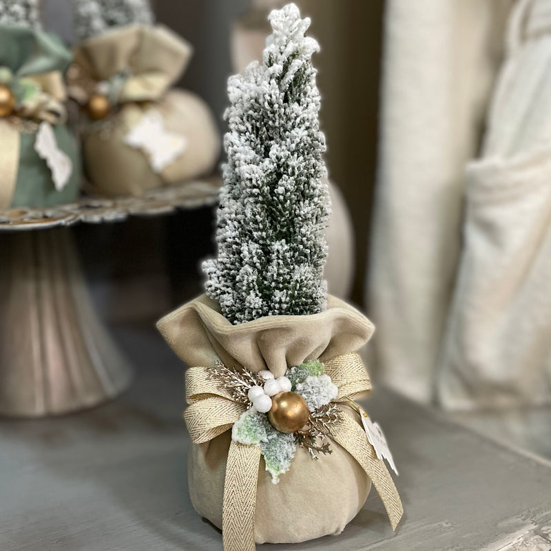 FIORI DI LENA Alberello Natalizio in Velluto Nocciola con Sferetta Dorata 22cm