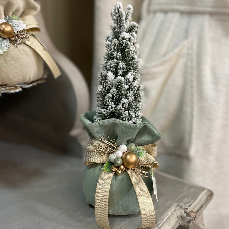 FIORI DI LENA Alberello Natalizio in Velluto Acquamarina con Sferetta Dorata 22cm