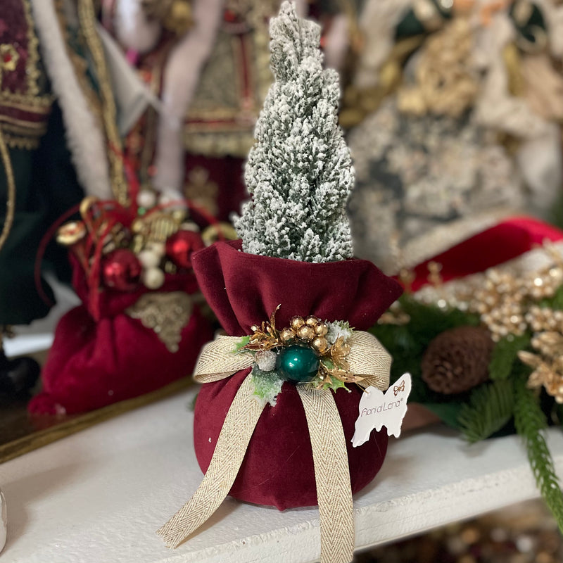 FIORI DI LENA Alberello Natalizio in Velluto Amaranto con Sferetta Verdone 22cm