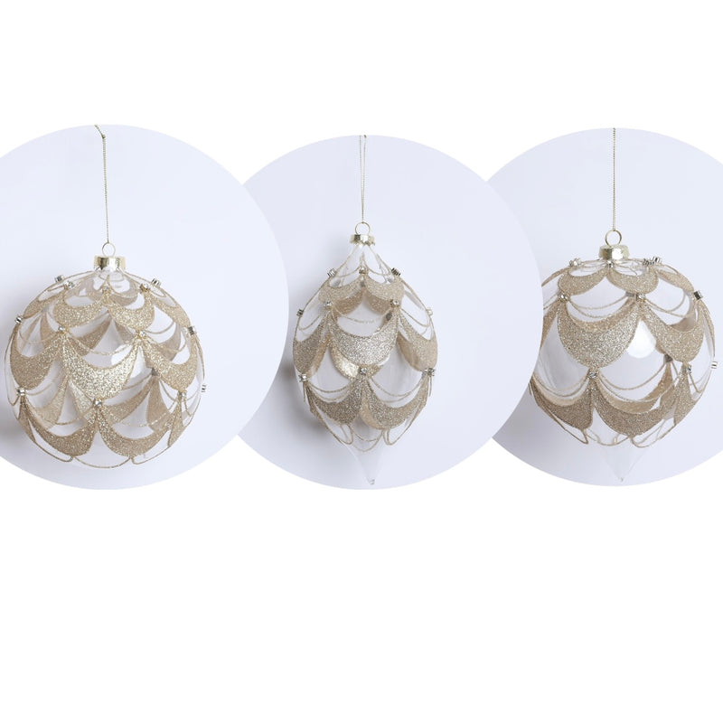 FIORI DI LENA Pallina Grande Champagne con Glitter e Swarovski in Vetro 15cm