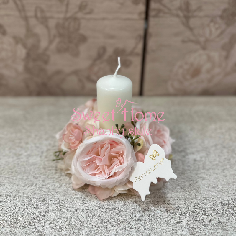 FIORI DI LENA Portacandela con Roselline e Ortensie Rosa