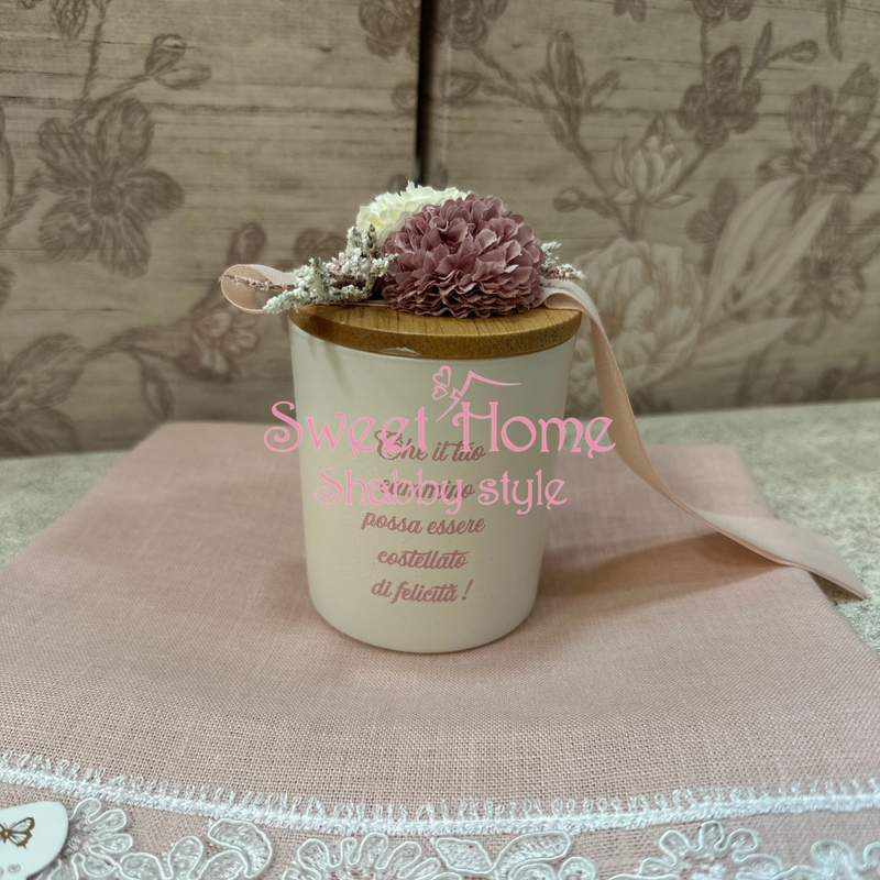 FIORI DI LENA Candela con Decoro Dalie e Scritta