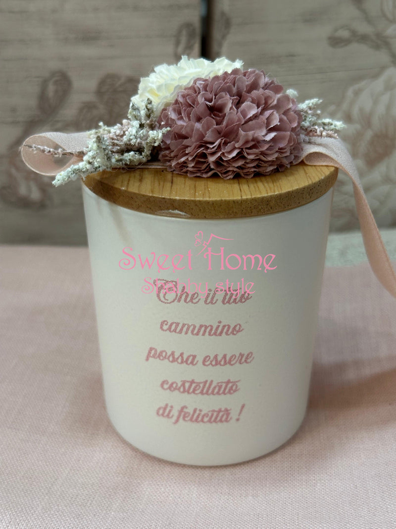 FIORI DI LENA Candela con Decoro Dalie e Scritta