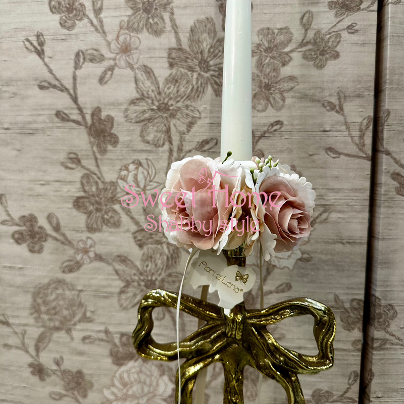 FIOR DI LENA Girocandela Rosa  con Roselline e Ortensie