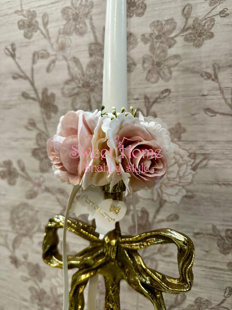 FIOR DI LENA Girocandela Rosa  con Roselline e Ortensie