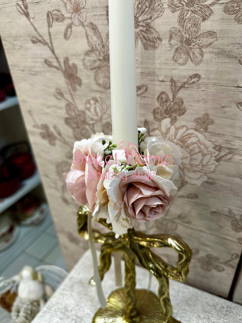 FIOR DI LENA Girocandela Rosa  con Roselline e Ortensie