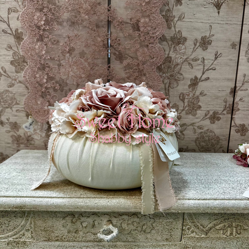 FIORI DI LENA Pouf Gigante Profumato in Lino con Rose e Ortensie
