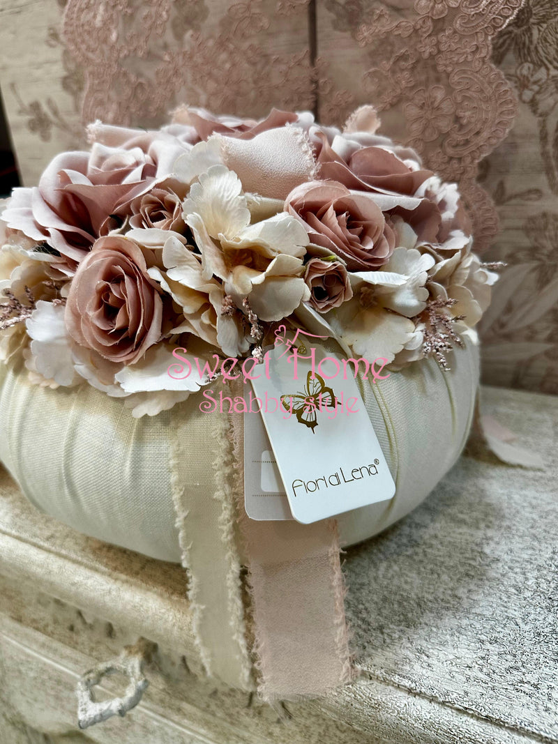 FIORI DI LENA Pouf Gigante Profumato in Lino con Rose e Ortensie