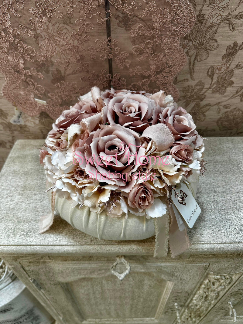 FIORI DI LENA Pouf Gigante Profumato in Lino con Rose e Ortensie