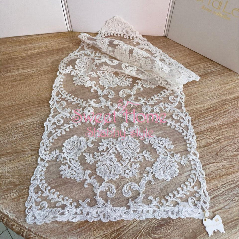 FIORI DI LENA Runner in Pizzo Doppia Rosa Bianco