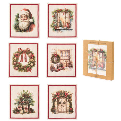 NUVOLE DI STOFFA Set 6 Spugne Natalizie in Cellulosa con Scatola " COMING "