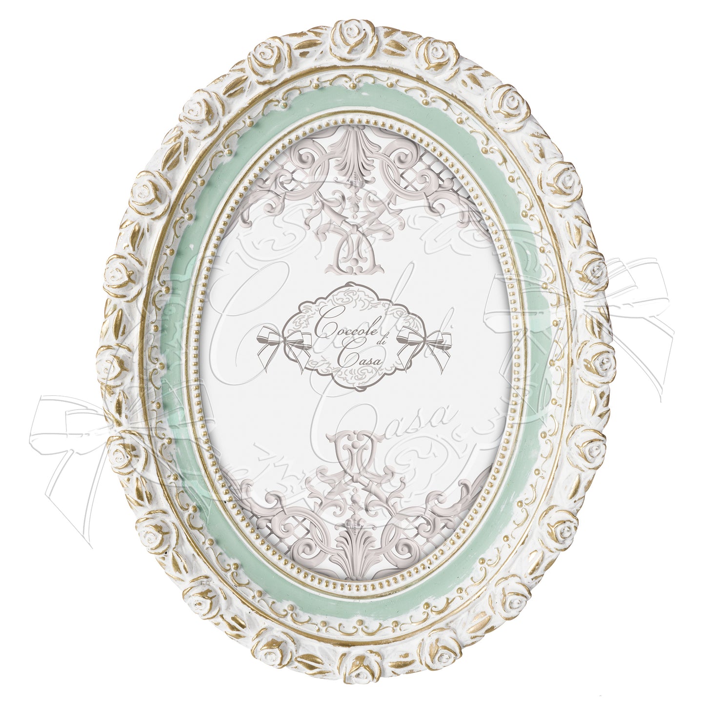 OVAL PHOTO FRAME SAGE GREEN ROSES 10X15