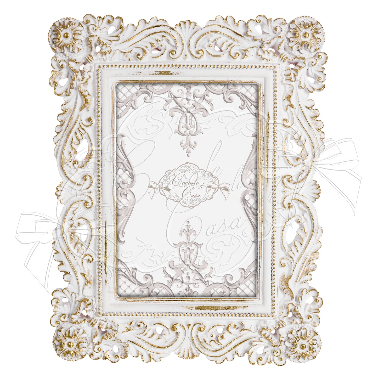 PHOTO FRAME WHITE DAMASK WITH GOLD 10X15