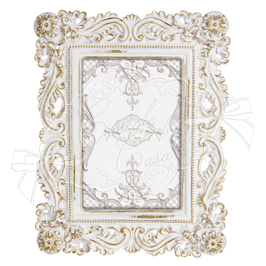 PHOTO FRAME WHITE DAMASK WITH GOLD 10X15