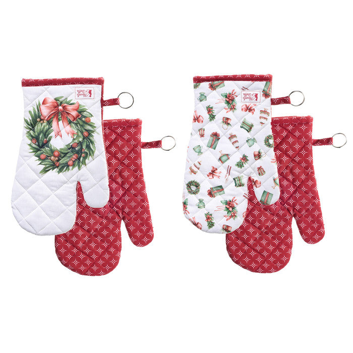 NUVOLE DI STOFFA Guantone Natalizio in Cotone con Ghirlanda " STORIA DI NATALE "