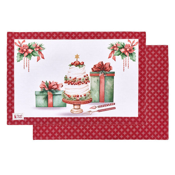 NUVOLE DI STOFFA Tovaglietta Americana in Cotone con Torta " STORIA DI NATALE "