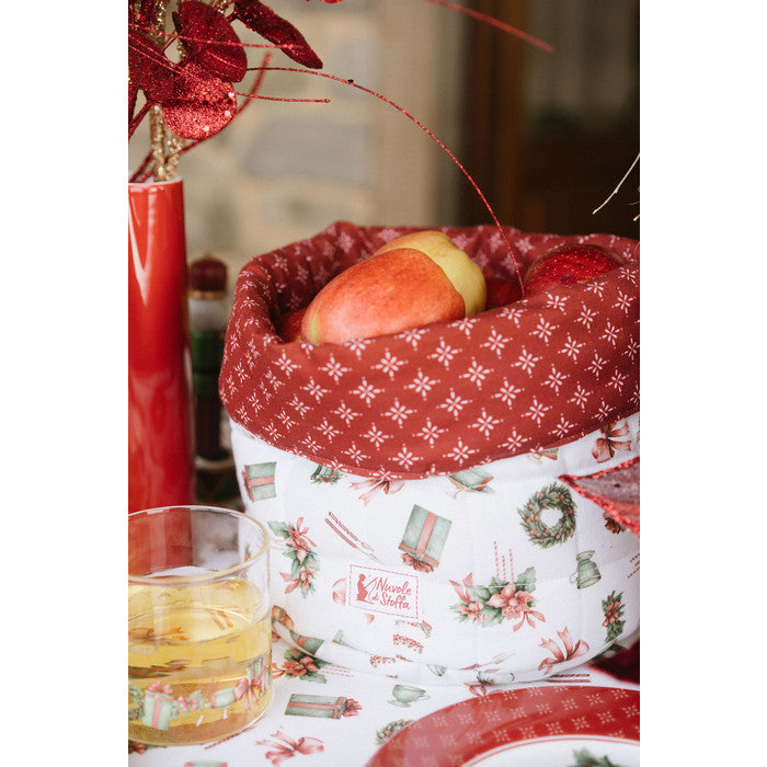 NUVOLE DI STOFFA Cestino Portapane Natalizio in Cotone " STORIA DI NATALE "