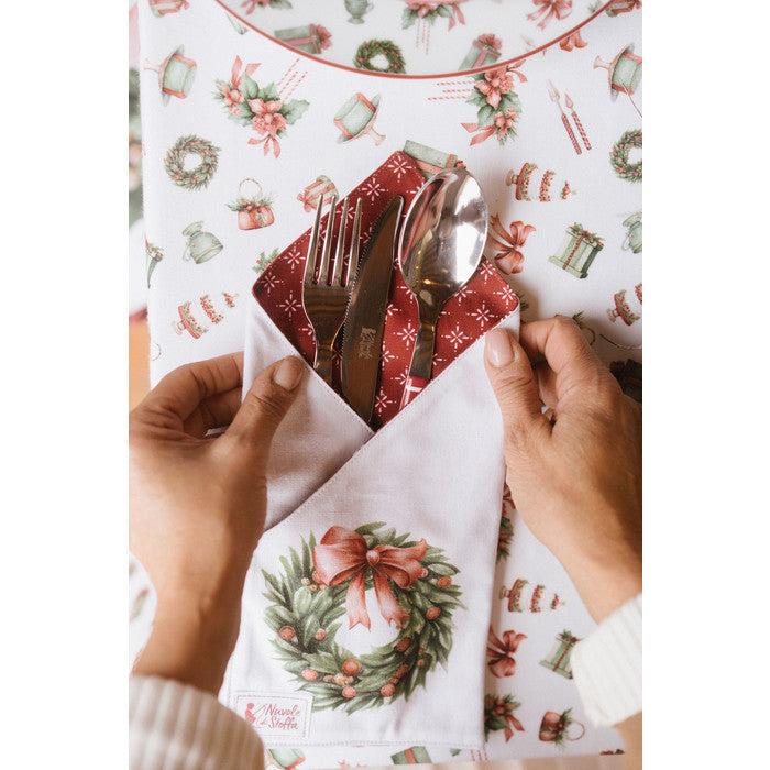 NUVOLE DI STOFFA Porta Posate in Cotone " STORIA DI NATALE "