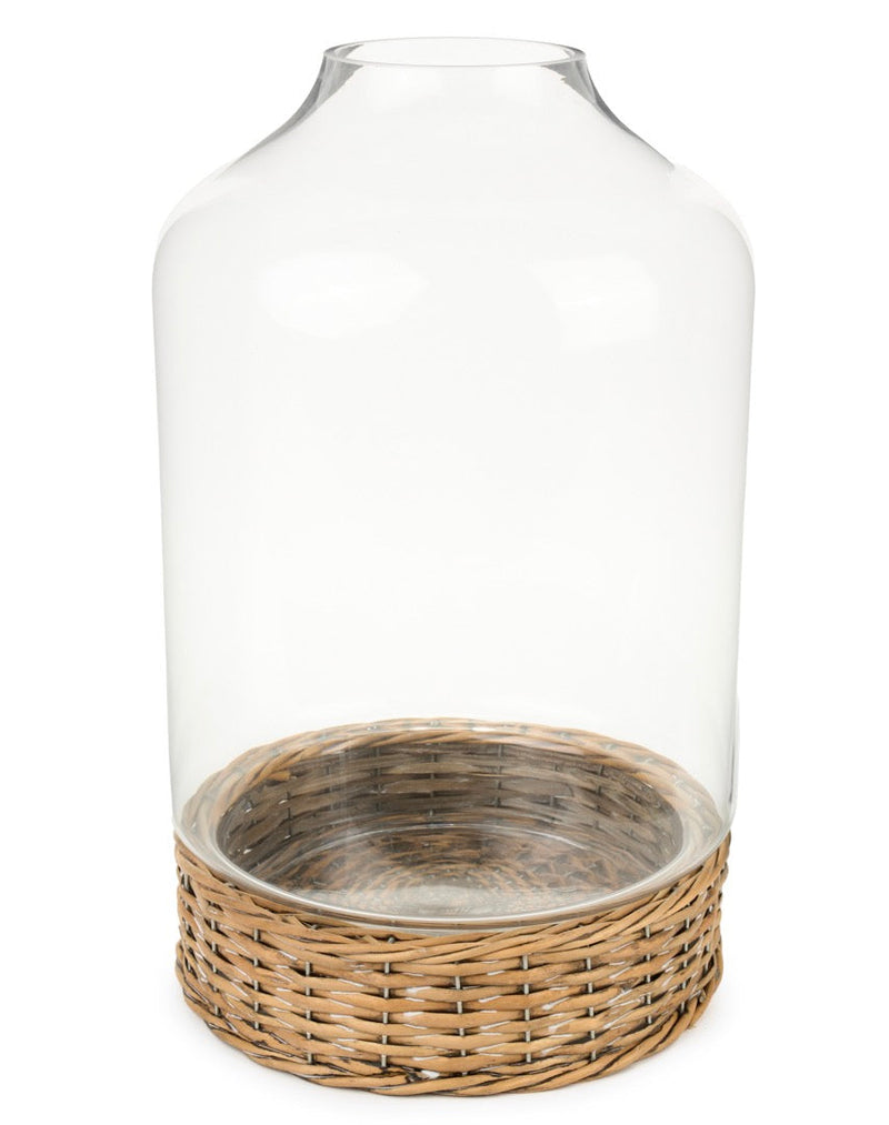 NUVOLE DI STOFFA Vaso in Vetro con Base in Vimini