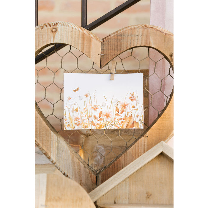 NUVOLE DI STOFFA Memo Cuore Grande con Rete in Legno " GIARDINO D'AUTUNNO "