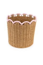 Cesta tonda vimini grande 32x30 cm con bordo rosa Nuvole di Stoffa stile country chic
