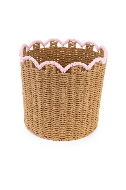 Cesta tonda vimini grande 32x30 cm con bordo rosa Nuvole di Stoffa stile country chic