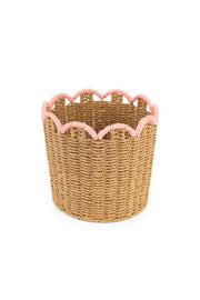 Cesta tonda vimini piccola 27x25 cm bordo rosa Nuvole di Stoffa arredamento casa romantico