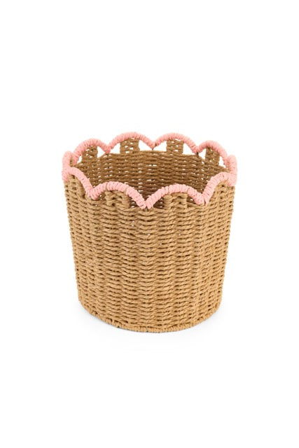 Cesta tonda vimini piccola 27x25 cm bordo rosa Nuvole di Stoffa arredamento casa romantico