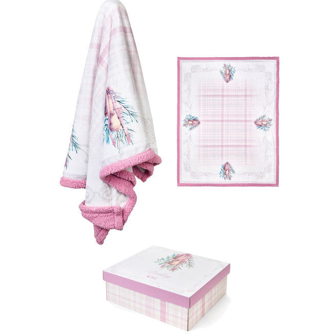 NUVOLE DI STOFFA Plaid in Sherpa con Scatola " DARLING " Rosa
