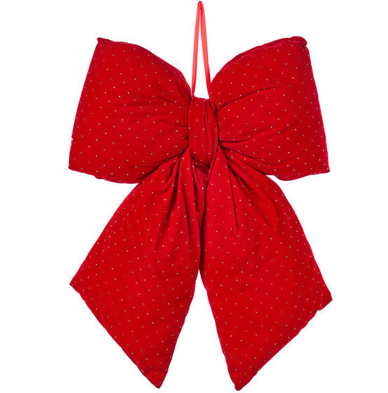 NUVOLE DI STOFFA Fiocco Natalizio con Glitter Rosso Medio in Velluto