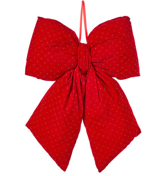 NUVOLE DI STOFFA Fiocco Natalizio con Glitter Rosso Piccolo in Velluto