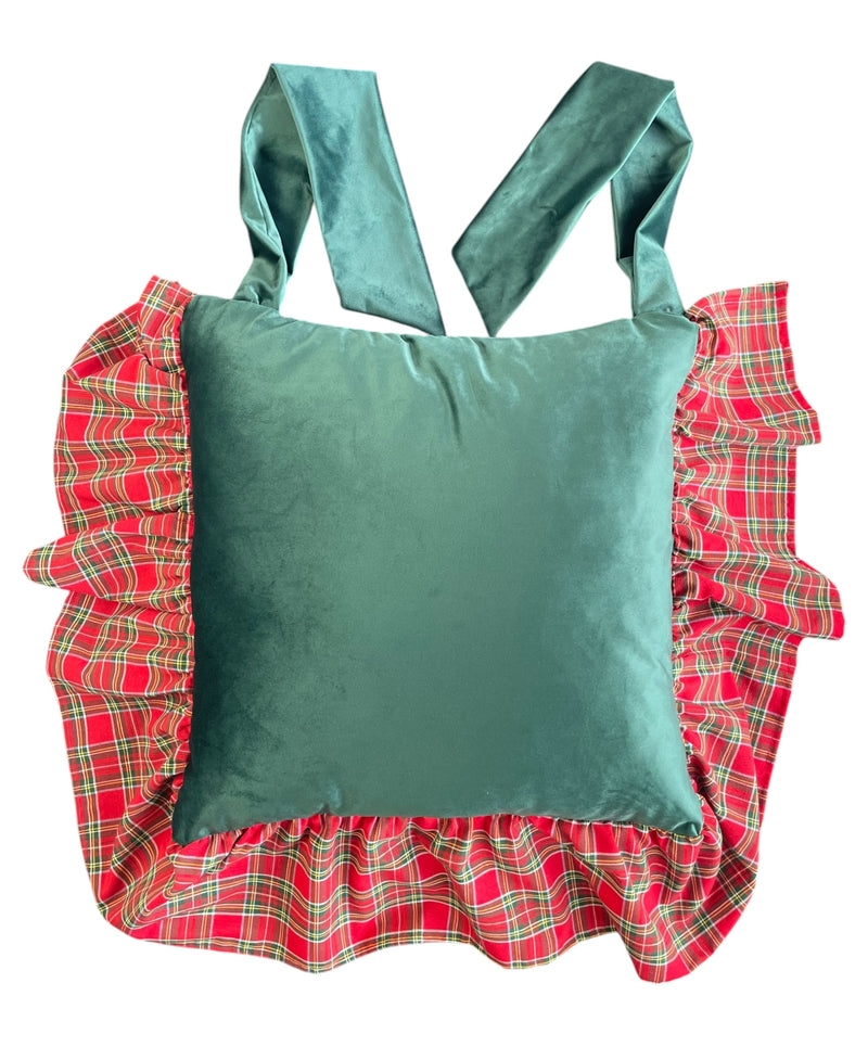 CLODETTE Set 6 Cuscini Natalizi Sedia con Ricami e Gala " FRANCY " Verde