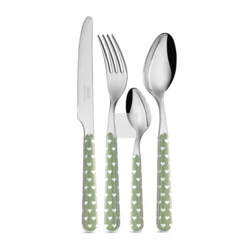 Set of 24 sage green hearts cutlery Neva Cutlery