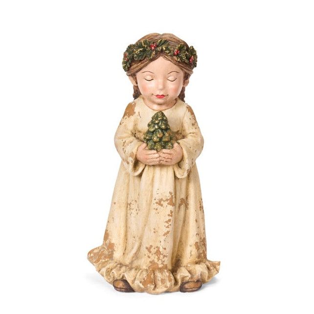 NUVOLE DI STOFFA Bambina Con Albero Di Natale E Abito Crema 60 Cm