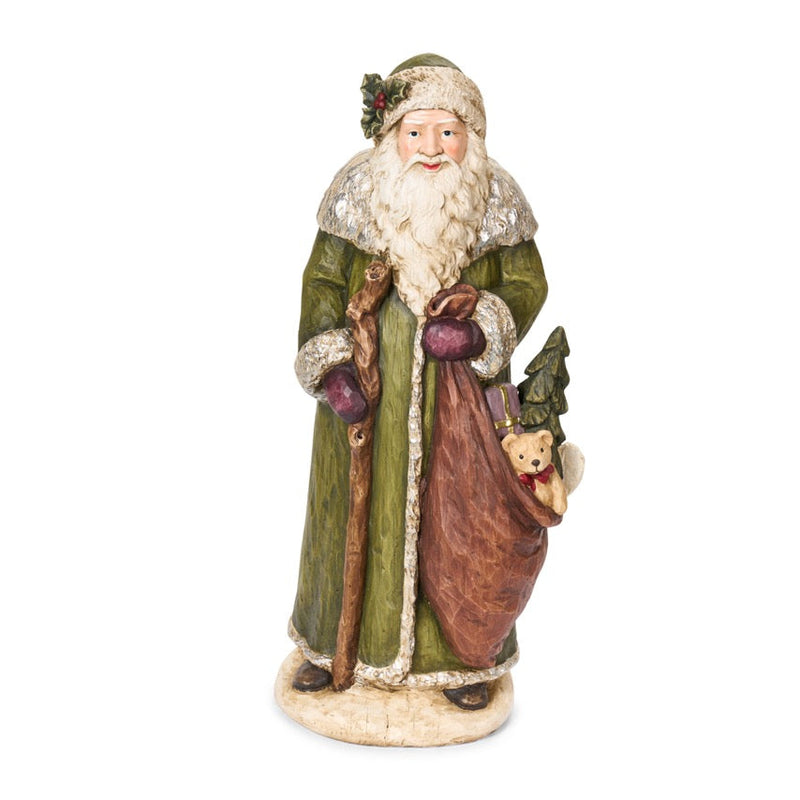 NUVOLE DI STOFFA Babbo Natale Verde Con Sacco In Resina 89 Cm
