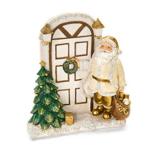 NUVOLE DI STOFFA Babbo Natale con Portone Oro in Resina