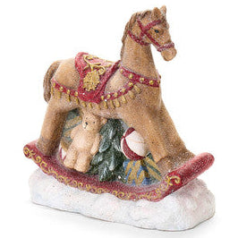 NUVOLE DI STOFFA Cavallo a Dondolo Natalizio in Resina
